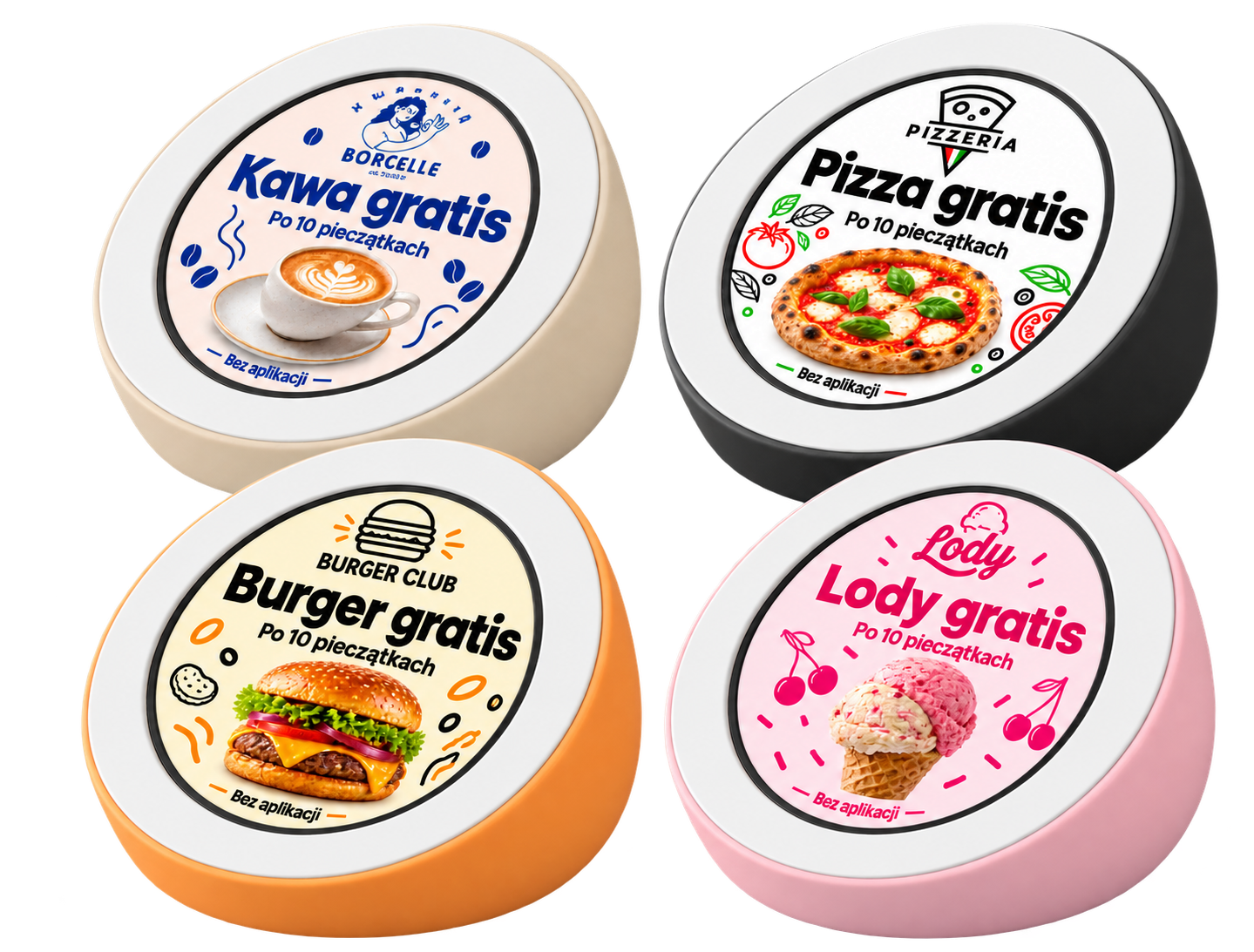 Cztery urządzenia Squizi 2.0: kawa, pizza, burger i lody