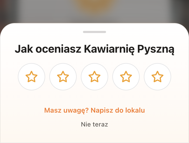 Ekran oceny wizyty - klient wybiera gwiazdki i przechodzi do Google Maps